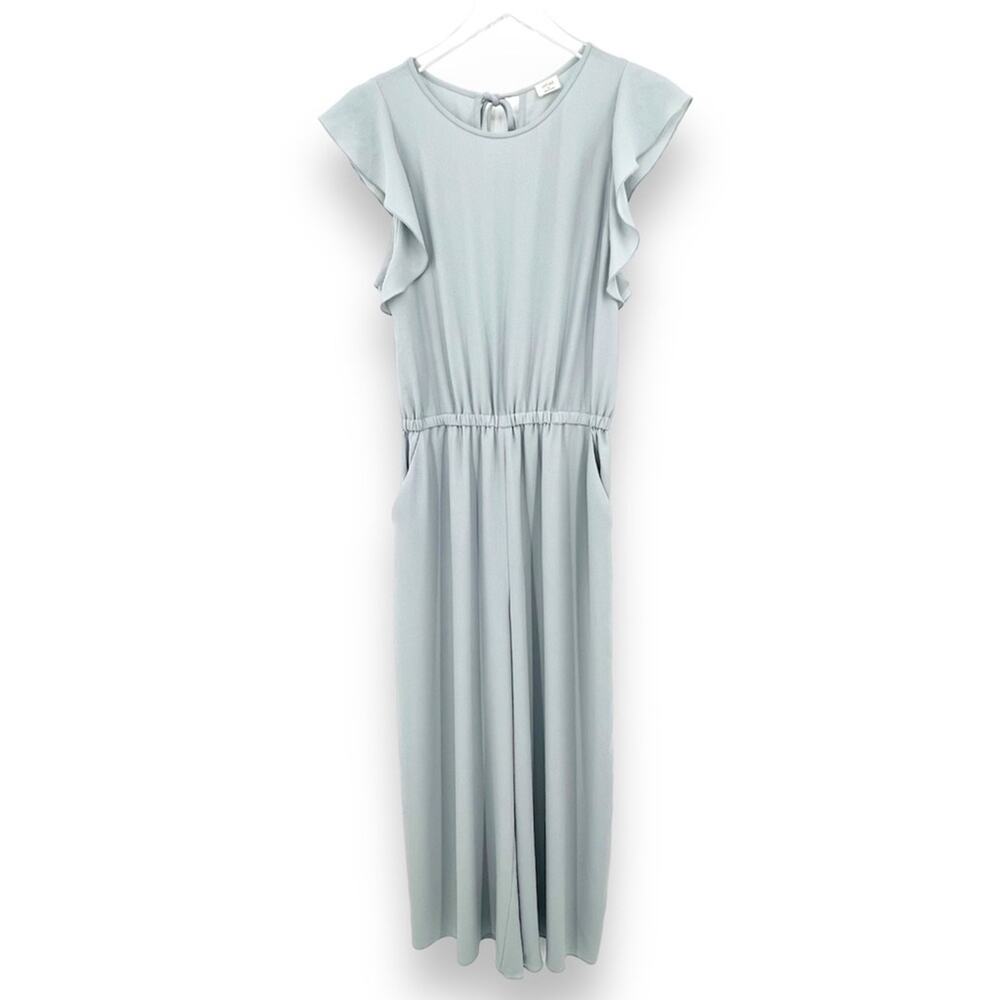 Aritzia Wilfred fleurette jumpsuit womens M ruffle sleeve cropped wide leg gray